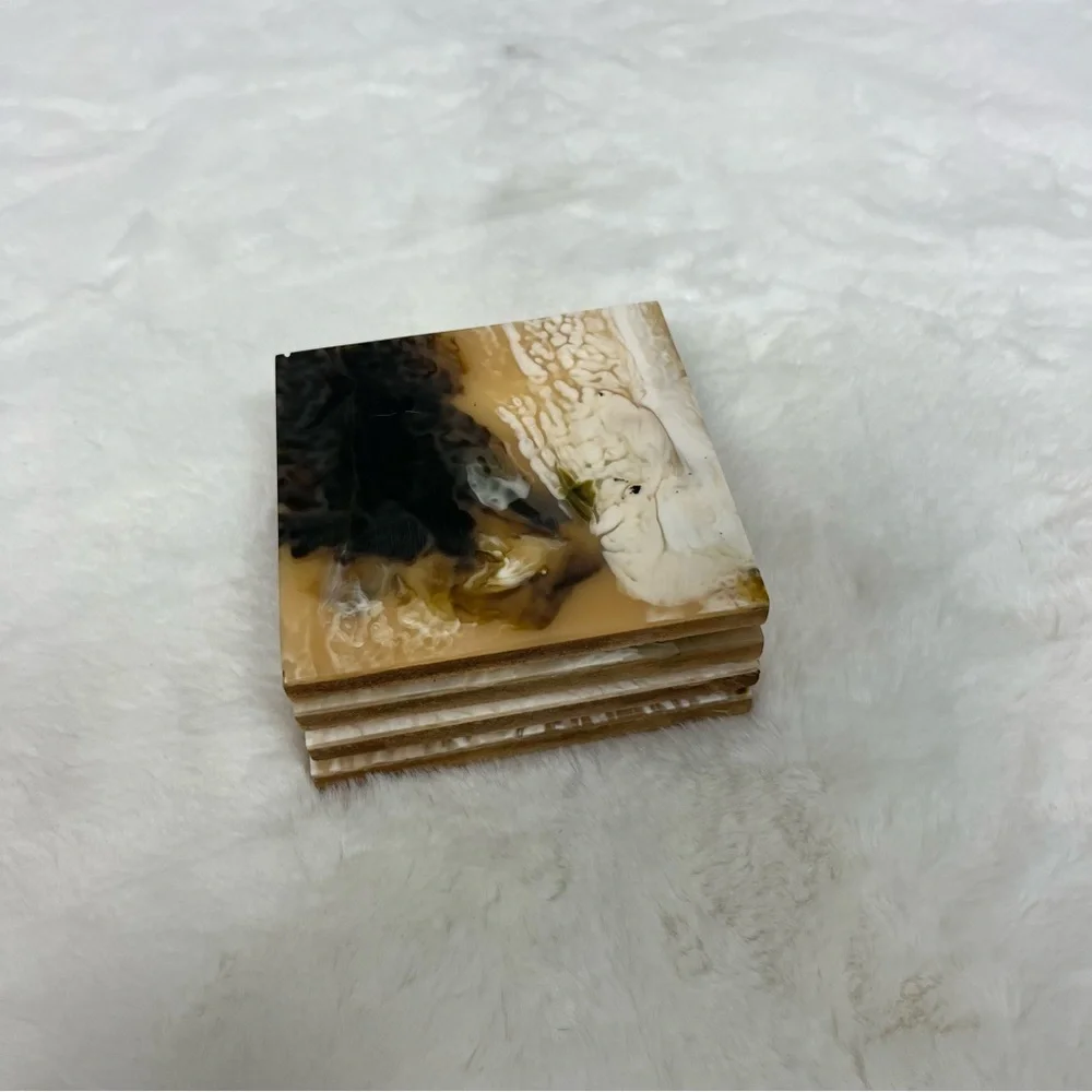 WEST ELM CORDAI SQUARE RESIN COASTERS SET OF 4 IN BROWN